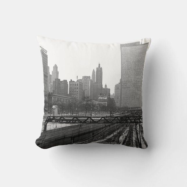 Chicago Rail Yards Downtown Railroad Throw Pillow (Front)