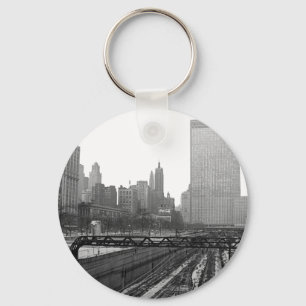 Chicago Rail Yards Michigan Avenue 1960's Photo Keychain