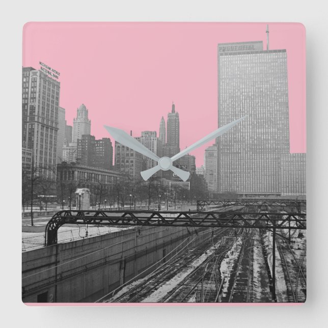 Chicago Rail Yards Michigan Avenue 1960's Photo Square Wall Clock (Front)