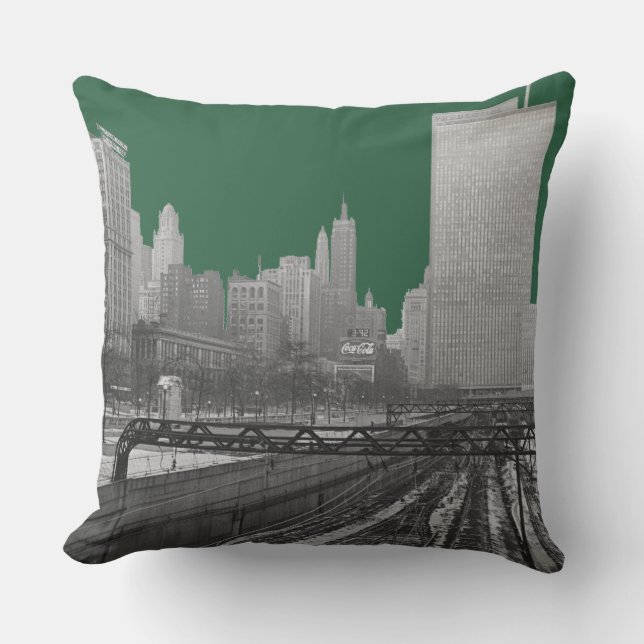 Chicago Rail Yards Railroad Downtown 1960's PHoto Throw Pillow (Front)