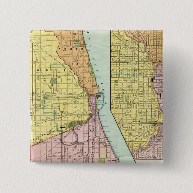 Chicago Railway Terminal Map 2 Inch Square Button (Front)