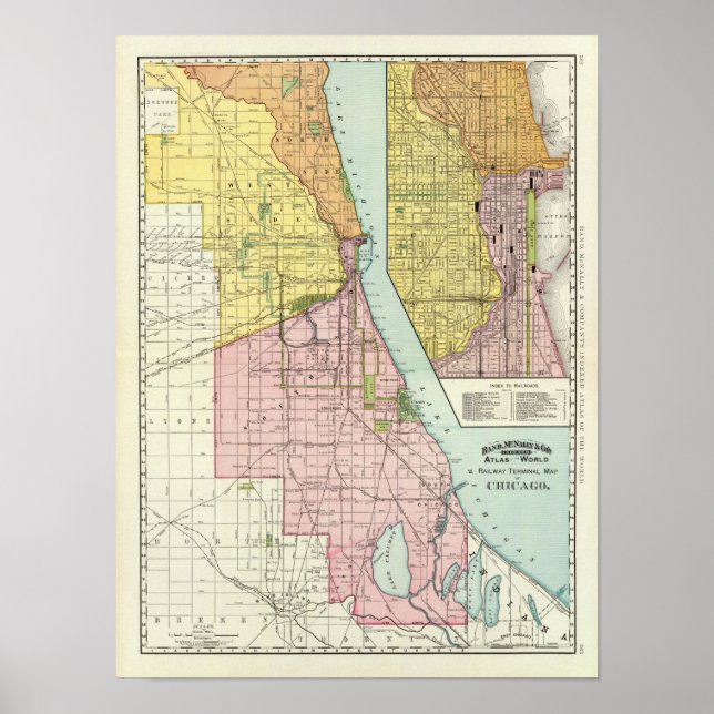 Chicago Railway Terminal Map Poster (Front)