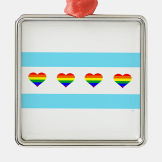 Chicago Rainbow Hearts Flag Metal Ornament