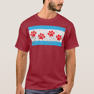 Chicago Rescue Dog Paw Flag Skyline T-Shirt