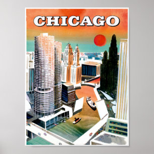 Chicago.  Rétro affiche de voyage de style