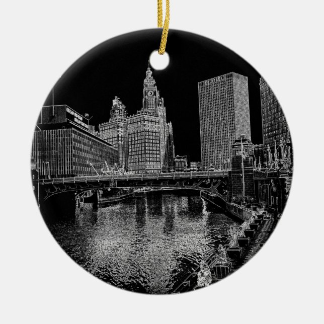 Chicago River 1967 Wrigley Building Sun Times Bldg Ceramic Ornament (Front)