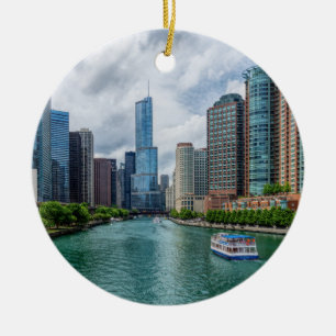 Chicago River and Trump Tower Ceramic Ornament