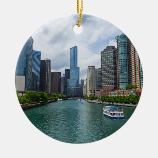 Chicago River and Trump Tower Ceramic Ornament (Front)