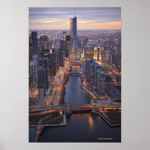 Chicago River and Trump Tower from above Poster