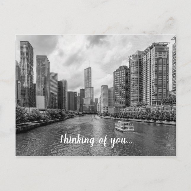 Chicago River And Trump Tower Grayscale PostCard (Front)