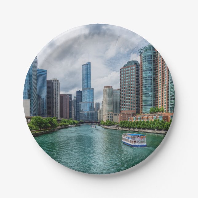 Chicago River and Trump Tower Paper Plate (Front)