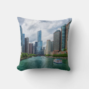 Chicago River and Trump Tower Throw Pillow