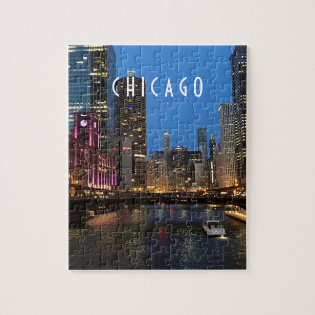 Chicago River at Night Jigsaw Puzzle (Vertical)