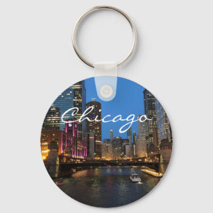 Chicago River at Night Keychain
