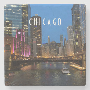 Chicago River at Night Stone Coaster