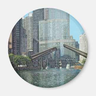 Chicago River Columbus Drive Boat Scene Magnet