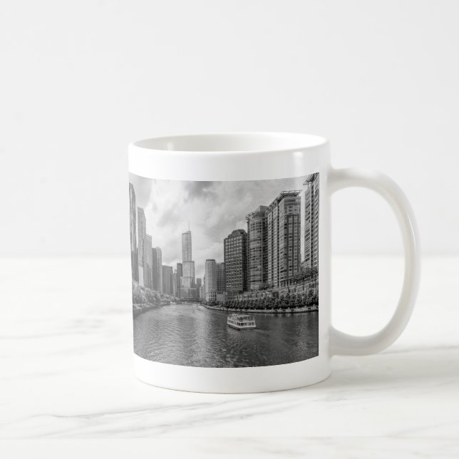 Chicago River Et Trump Tower Grayscale Coffee Mug (Droite)