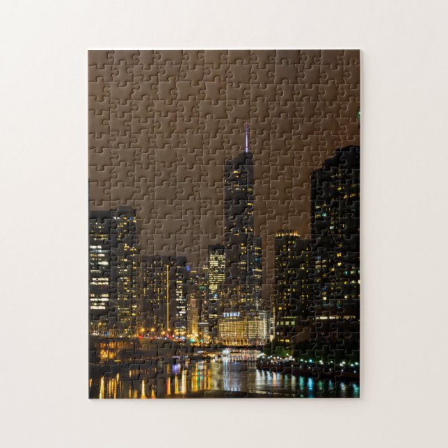 Chicago River Night Storm Jigsaw Puzzle (Vertical)