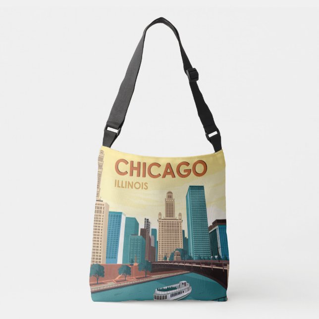 Chicago River Skyline Vintage Travel Crossbody Bag (Front)