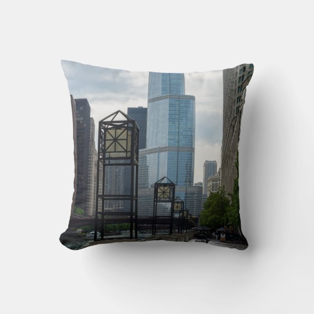 Chicago River Walk Throw Pillow (Front)