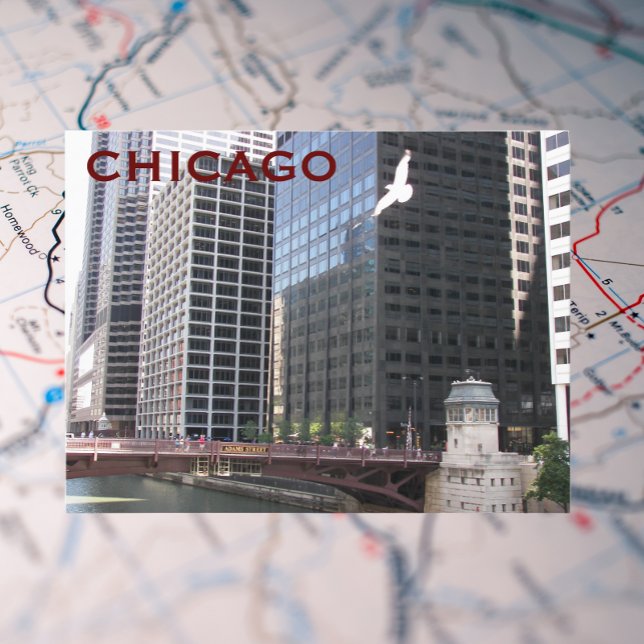 Chicago River Walk Travel Photo Postcard (In Situ Map)