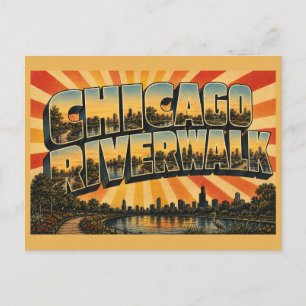 Chicago Riverwalk Illinois Waterfront Pathway Art Postcard