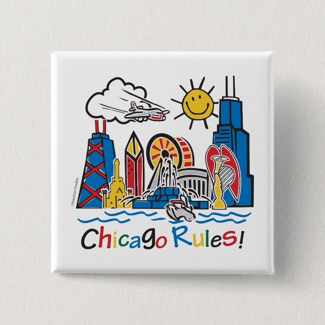 Chicago Rules 2 Inch Square Button (Front)