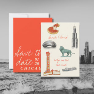Chicago save the date with drawings invitation