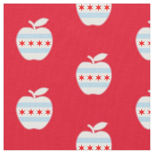 Chicago School Teachers Apple Flag Red For Ed Fabric (Close Up)