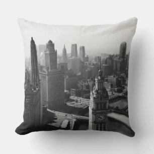 Chicago Skyline1930's from Above view Photograph Outdoor Pillow