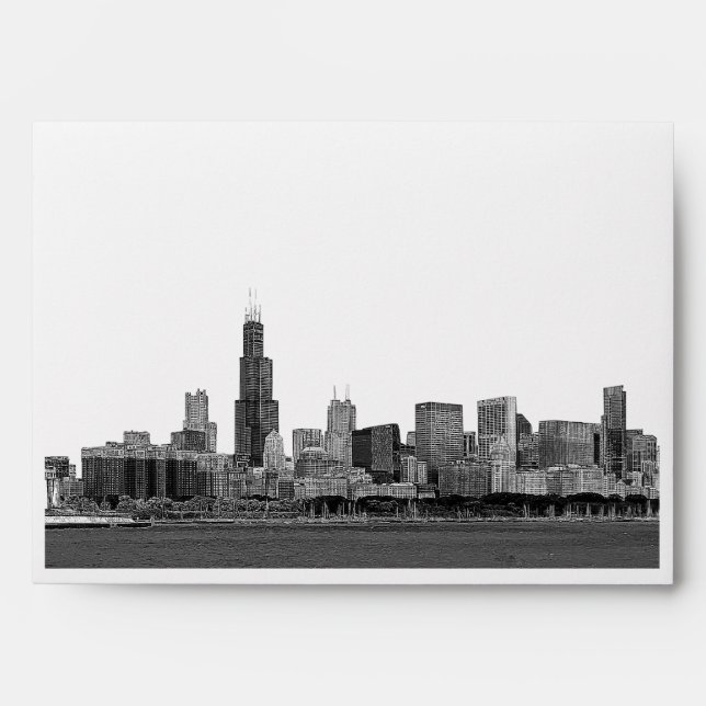 Chicago Skyline 01 Etched White A7 5x7 Envelope (Front)