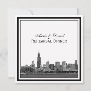Chicago Skyline #2 Etched Framed Rehearsal Dinner Invitation