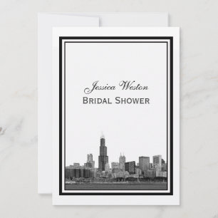 Chicago Skyline #2 Etched Framed V Bridal Shower Invitation
