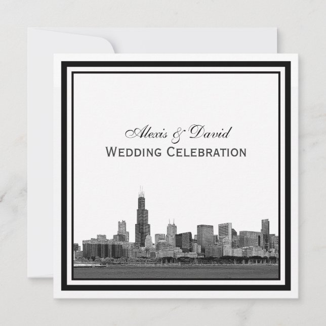 Chicago Skyline #2 Etched Framed Wedding Invitation (Front)