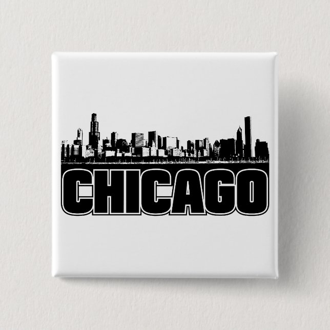 Chicago Skyline 2 Inch Square Button (Front)