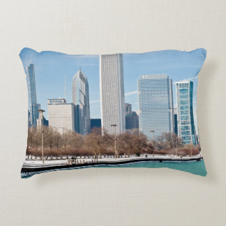 Chicago skyline across frozen Lake Michigan Accent Pillow