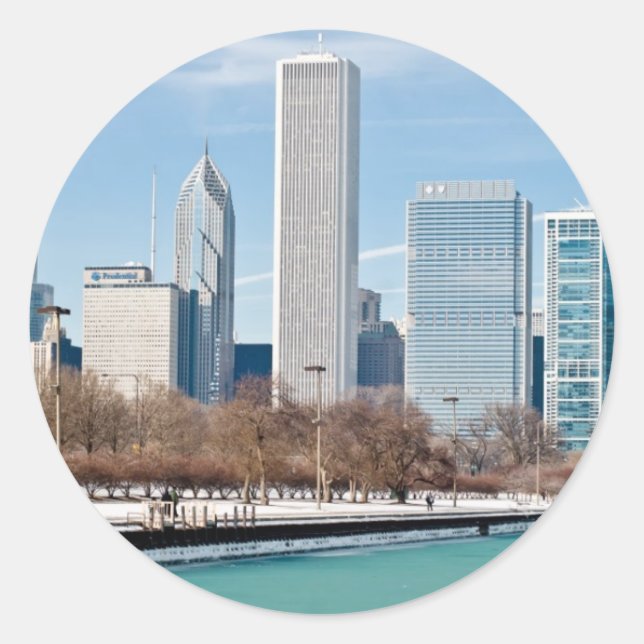 Chicago skyline across frozen Lake Michigan Classic Round Sticker (Front)