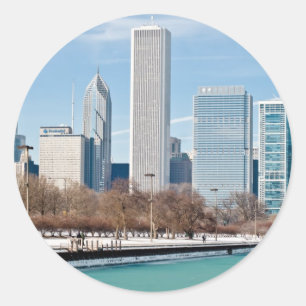 Chicago skyline across frozen Lake Michigan Classic Round Sticker
