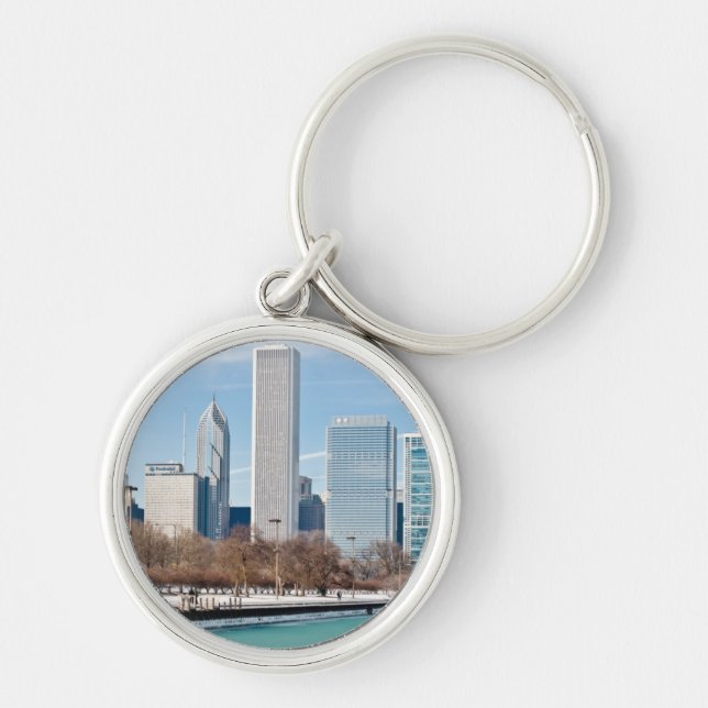 Chicago skyline across frozen Lake Michigan Keychain (Front)