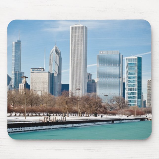 Chicago skyline across frozen Lake Michigan Mouse Pad (Front)