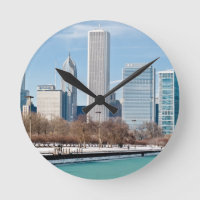 Chicago skyline across frozen Lake Michigan