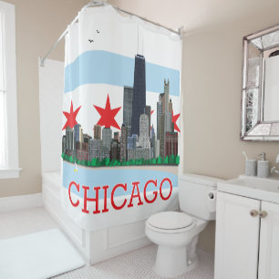 Chicago Skyline and City Flag