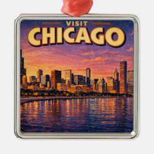 Chicago skyline and Lake Michigan in the evening Metal Ornament