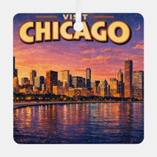 Chicago skyline and Lake Michigan in the evening Metal Ornament