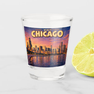 Chicago skyline and Lake Michigan in the evening Shot Glass