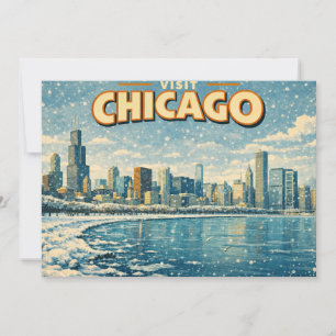 Chicago skyline and Lake Michigan in winter  Invitation