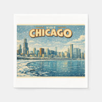 Chicago skyline and Lake Michigan in winter 