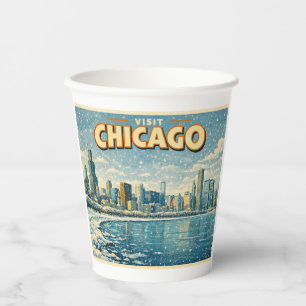 Chicago skyline and Lake Michigan in winter  Paper Cups