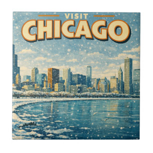 Chicago skyline and Lake Michigan in winter  Tile
