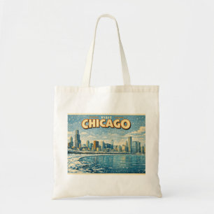 Chicago skyline and Lake Michigan in winter  Tote Bag